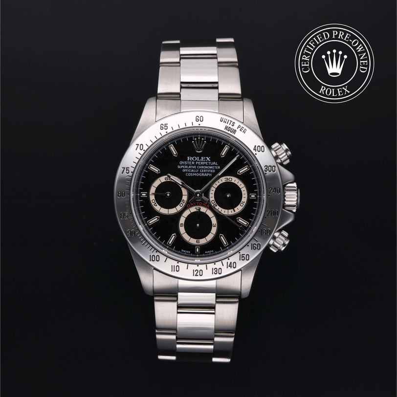 Rolex Certified Pre-owned Daytona M16520-0002 front on black background