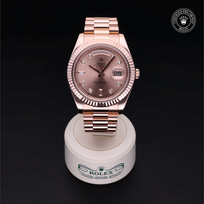 Rolex Certified Pre-owned Day-date M218235-0008 front on black background