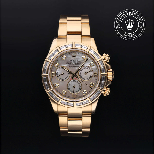 Rolex Certified Pre-owned Daytona M116568BR-0002 front on black background