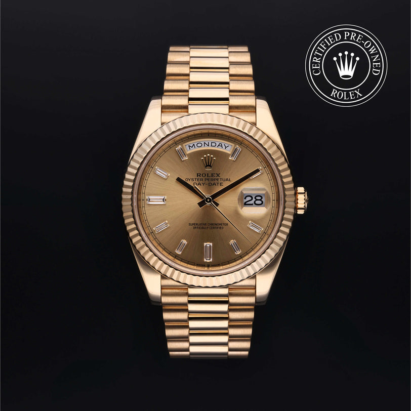 Rolex Certified Pre-owned Day-date M228238-0005 front on black background