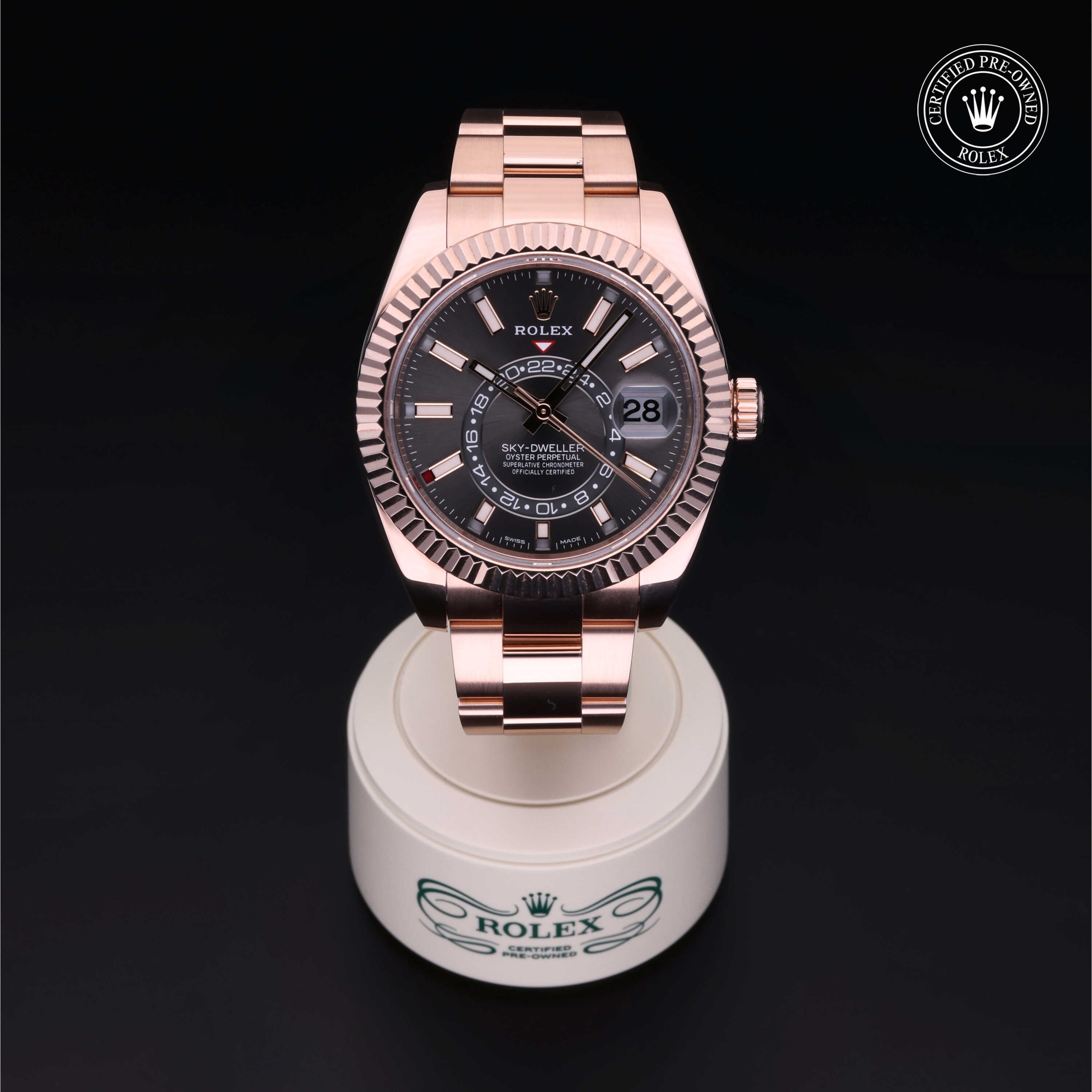 Rolex Certified Pre-owned Sky-Dweller M326935-0007 front on black background