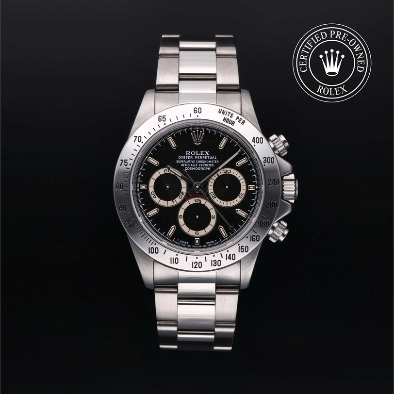 Rolex Certified Pre-owned Daytona M16520-0002 front on black background