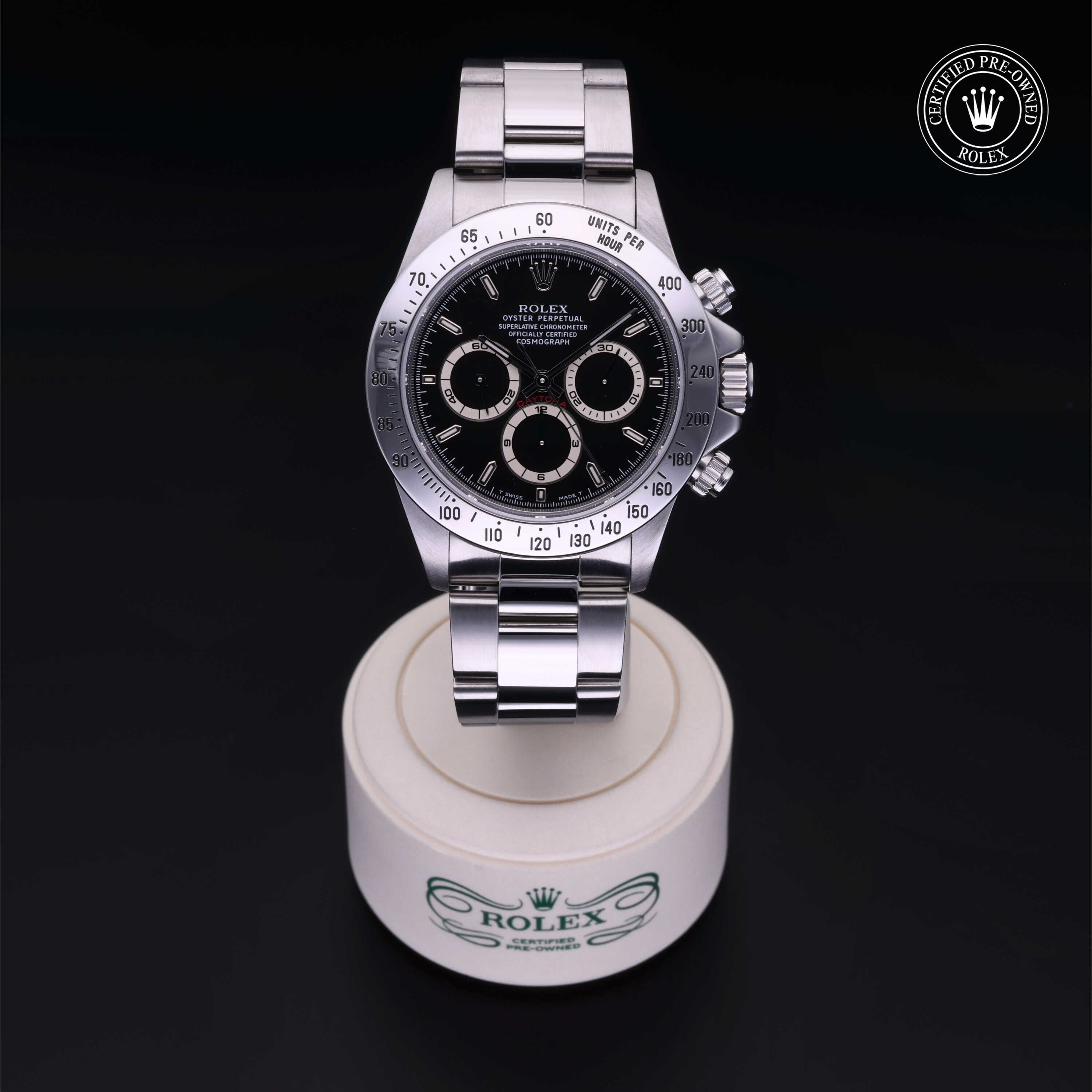 Rolex Certified Pre-owned Daytona M16520-0002 front on black background