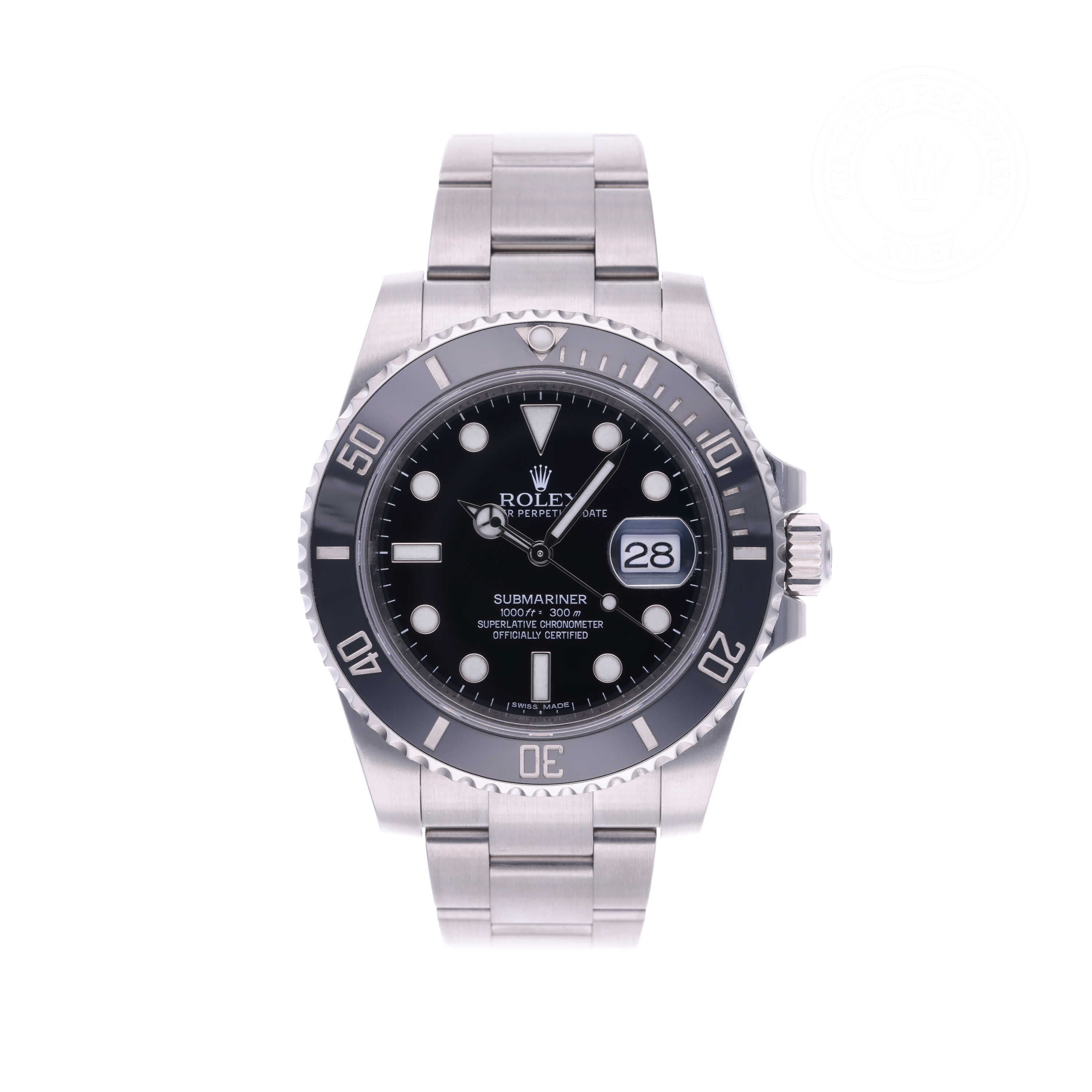 Rolex Certified Pre-owned Submariner Date M116610LN-0001 front on white background