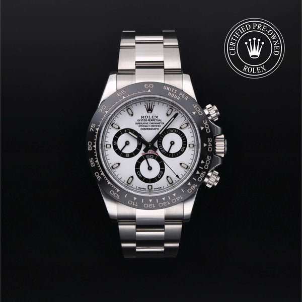 Rolex Certified Pre-owned Daytona M116500LN-0001 front on black background
