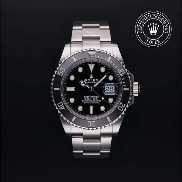 Rolex Certified Pre-owned Submariner Date M126610LN-0001 front on black background