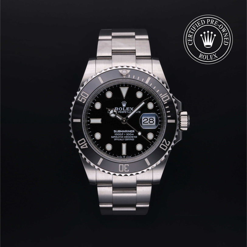 Rolex Certified Pre-owned Submariner Date M126610LN-0001 front on black background