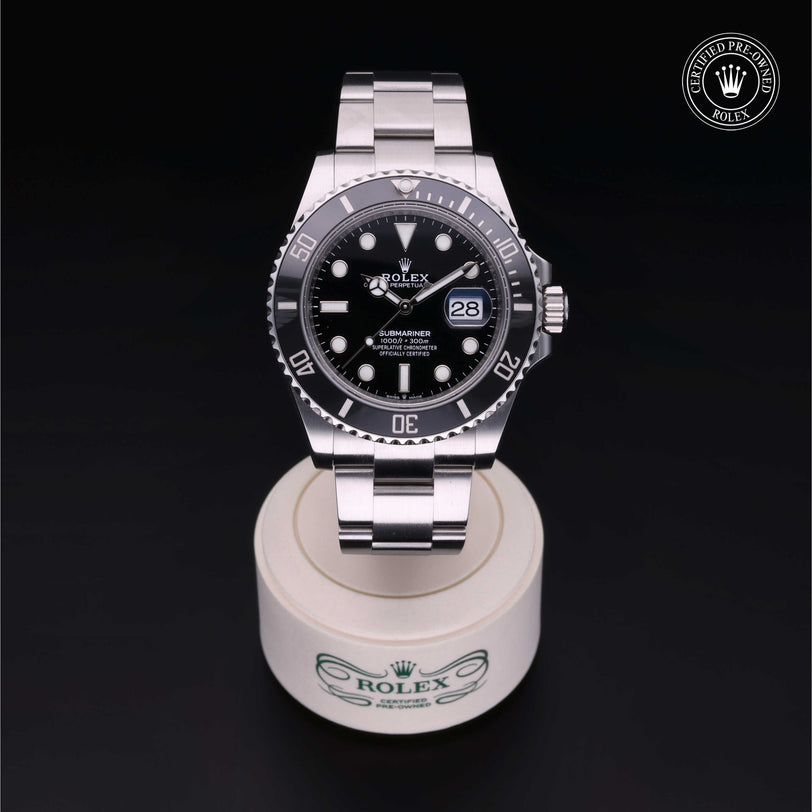 Rolex Certified Pre-owned Submariner Date M126610LN-0001 front on black background