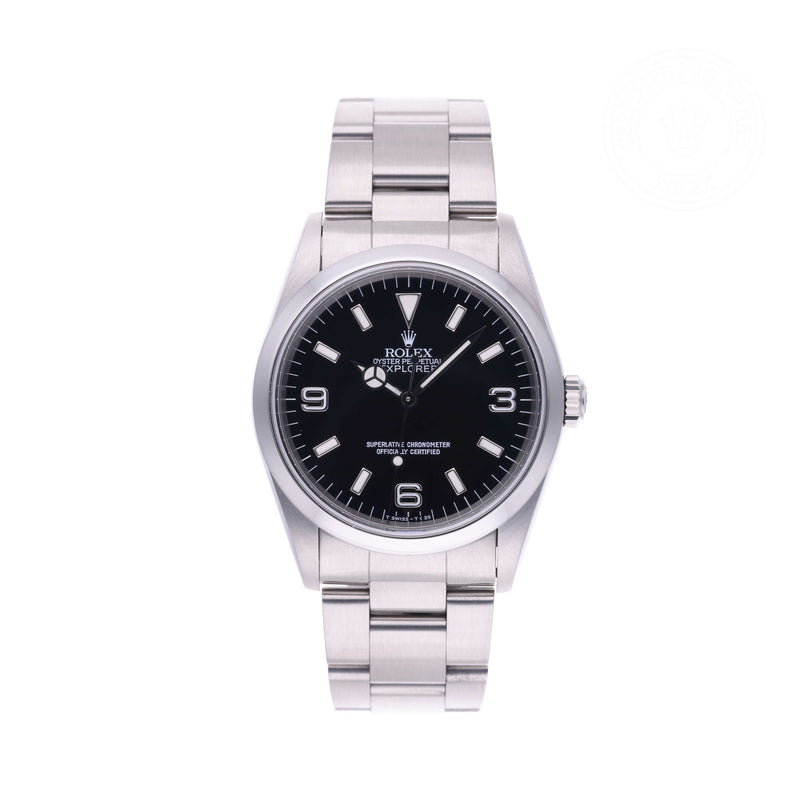 Rolex Certified Pre-owned Explorer M14270-0001 front on white background