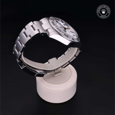 Rolex Certified Pre-owned Explorer II M216570-0001 front on black background