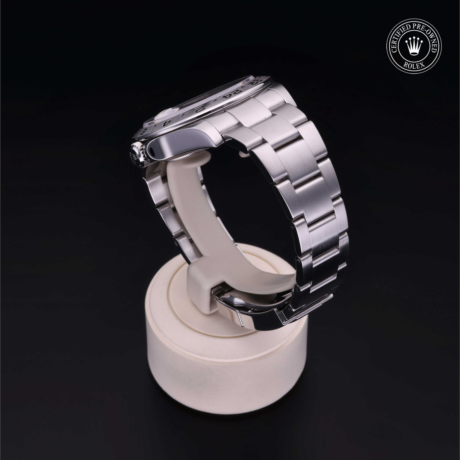Rolex Certified Pre-owned Explorer II M216570-0001 front on black background