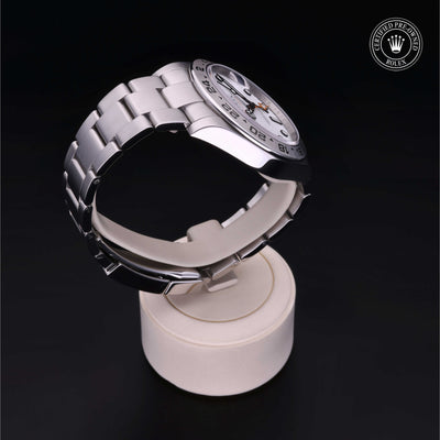 Rolex Certified Pre-owned Explorer II M216570-0001 front on black background