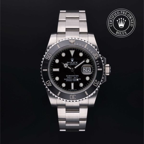 Rolex Certified Pre-owned Submariner Date M116610LN-0001 front on black background