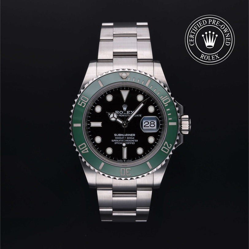Rolex Certified Pre-owned Submariner Date M126610LV-0002 front on black background