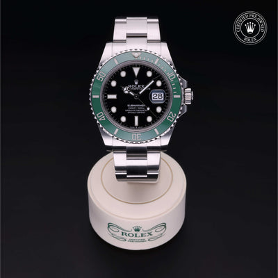 Rolex Certified Pre-owned Submariner Date M126610LV-0002 front on black background