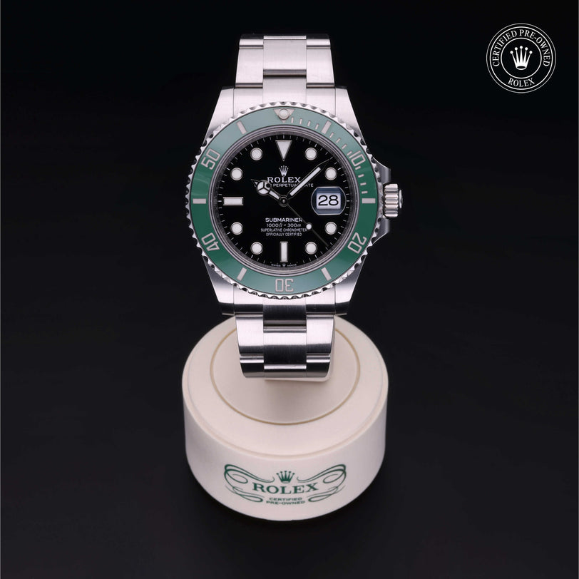 Rolex Certified Pre-owned Submariner Date M126610LV-0002 front on black background