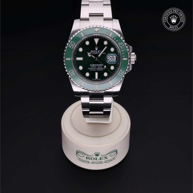 Rolex Certified Pre-owned Submariner M116610LV-0002 front on black background