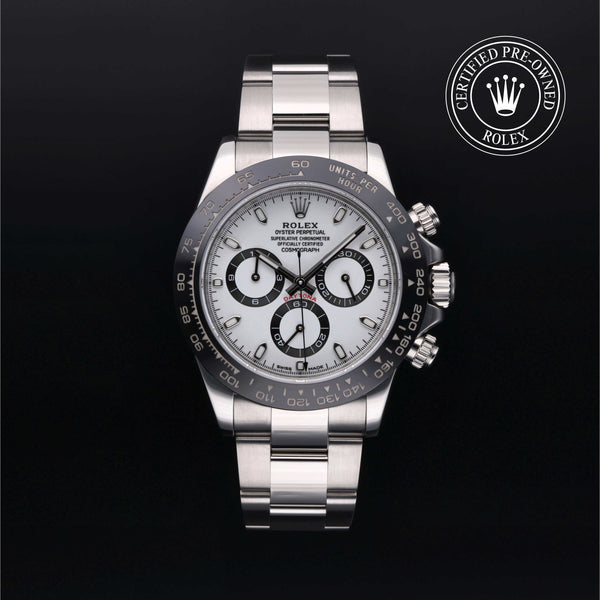 Rolex Certified Pre-owned Daytona M116500LN-0001 front on black background