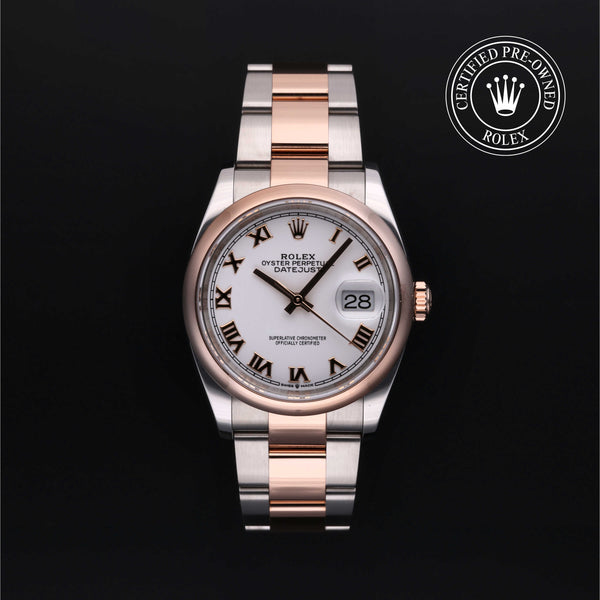 Rolex Certified Pre-owned Datejust M126201-0016 front on black background