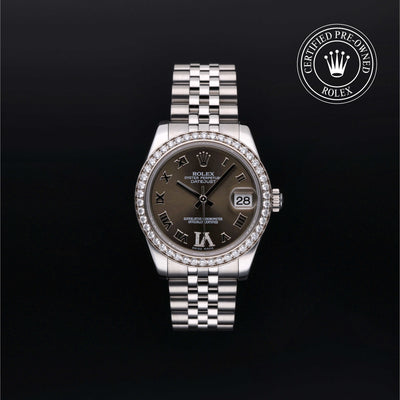 Rolex Certified Pre-owned Lady Datejust M178384-0011 front on black background