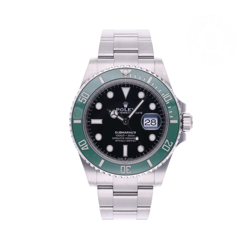 Rolex Certified Pre-owned Submariner Date M126610LV-0002 front on white background