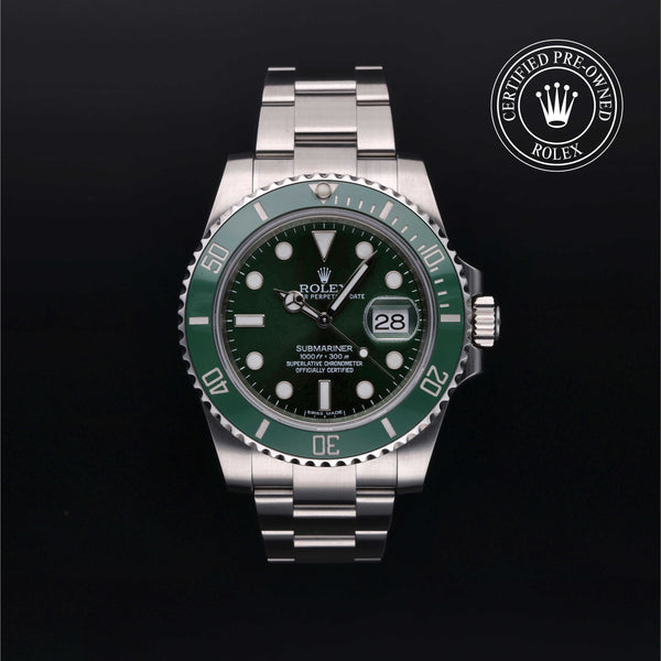 Rolex Certified Pre-owned Submariner Date M116610LV-0002 front on black background