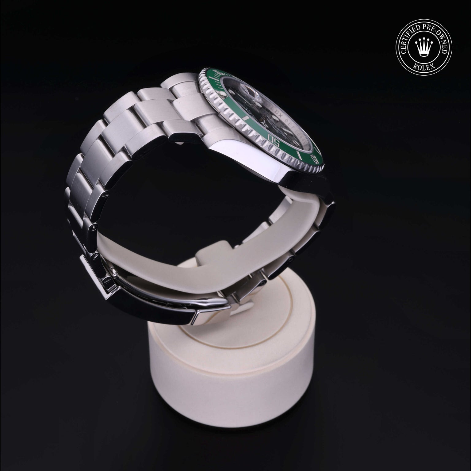 Rolex Certified Pre-owned Submariner Date M116610LV-0002 front on black background