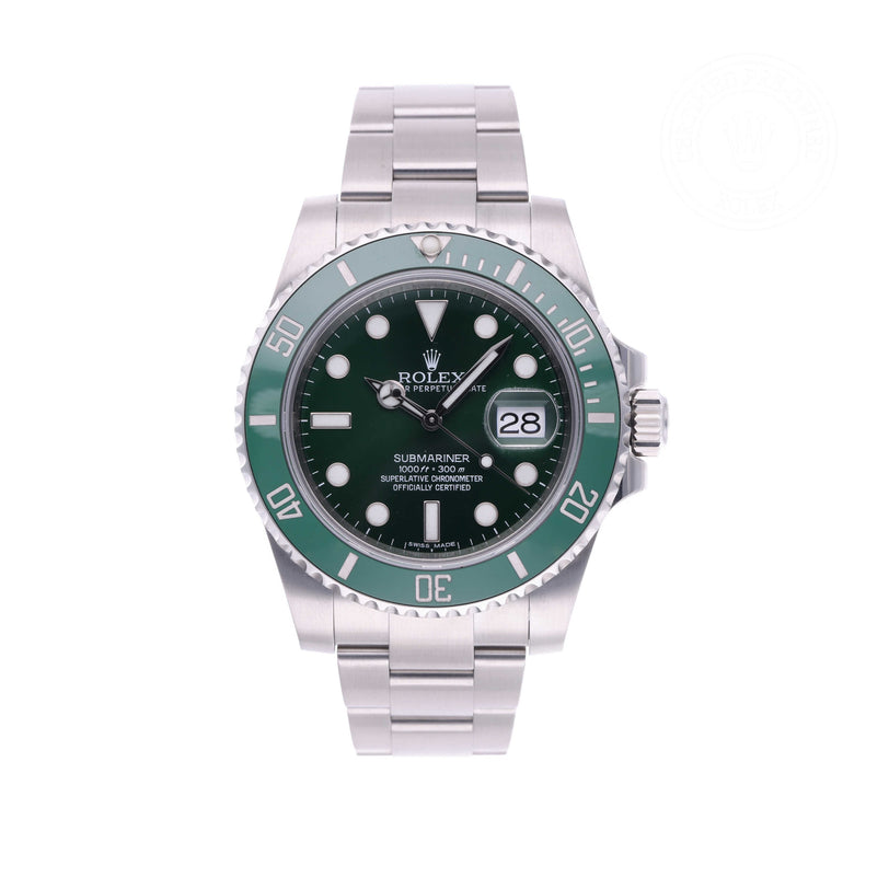 Rolex Certified Pre-owned Submariner Date M116610LV-0002 front on white background