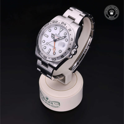 Rolex Certified Pre-owned Explorer II M216570-0001 front on black background