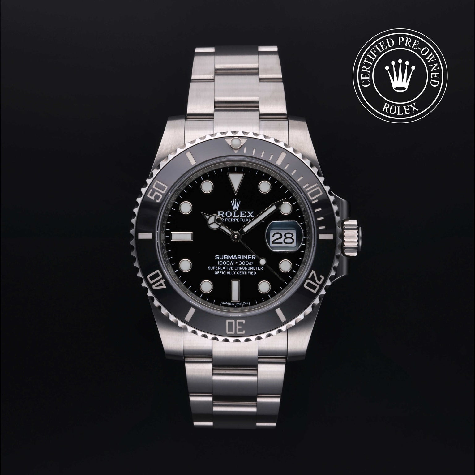 Rolex Certified Pre-owned Submariner M116610LN-0001 front on black background