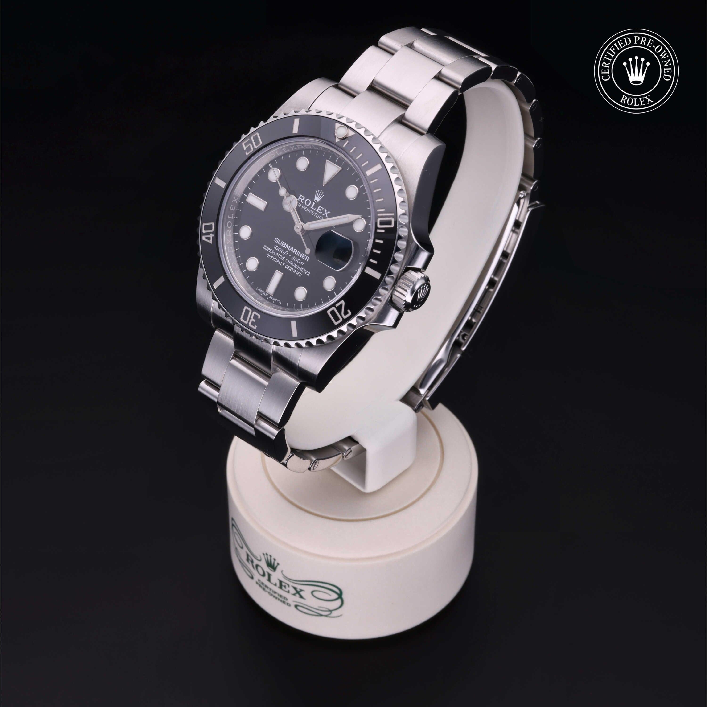 Rolex Certified Pre-owned Submariner M116610LN-0001 front on black background