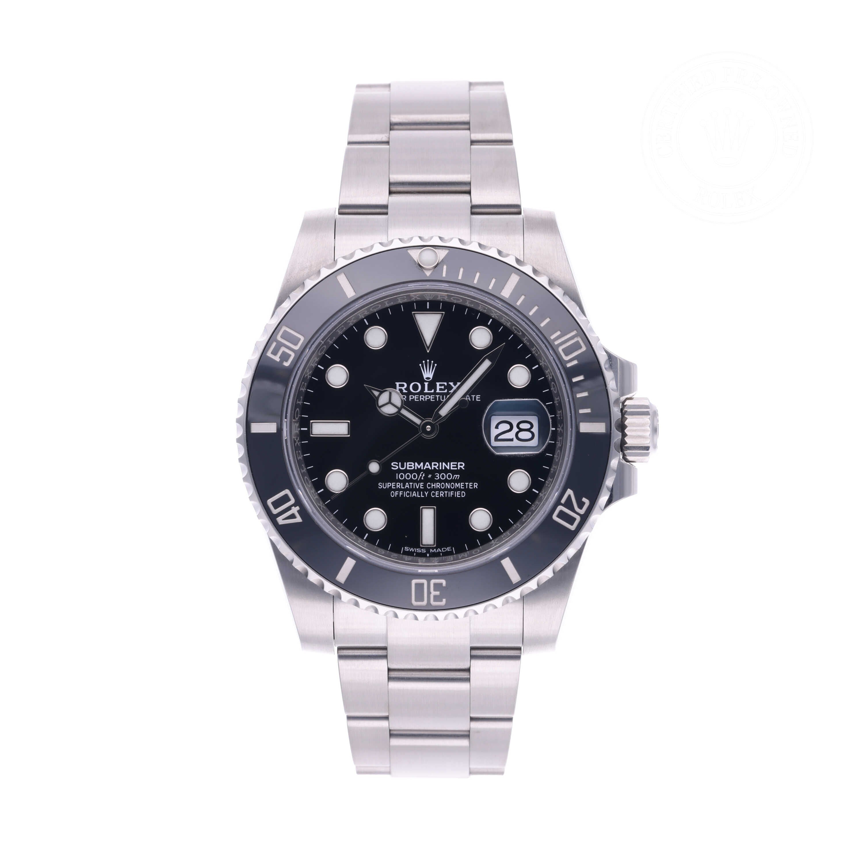 Rolex Certified Pre-owned Submariner M116610LN-0001 front on white background