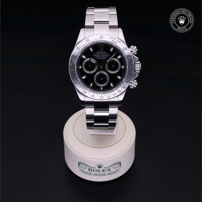 Rolex Certified Pre-owned Daytona M116520-0011 front on black background