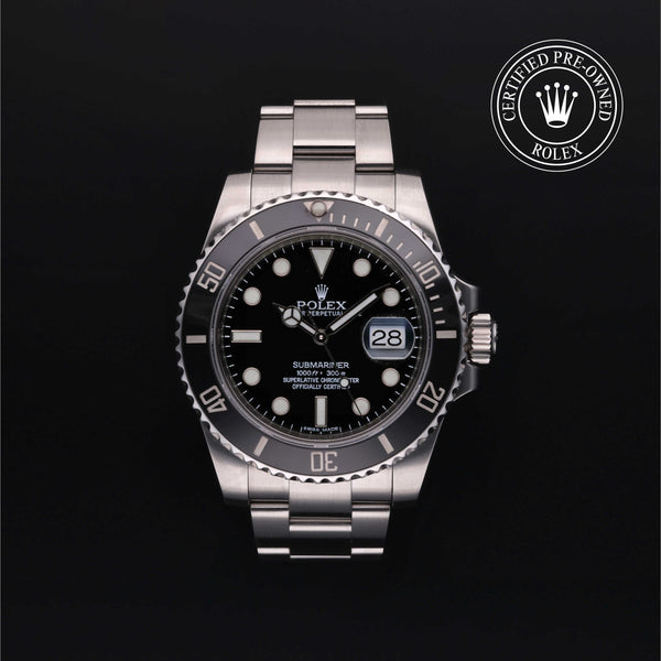 Rolex Certified Pre-owned Submariner M116610LN-0001 front on black background
