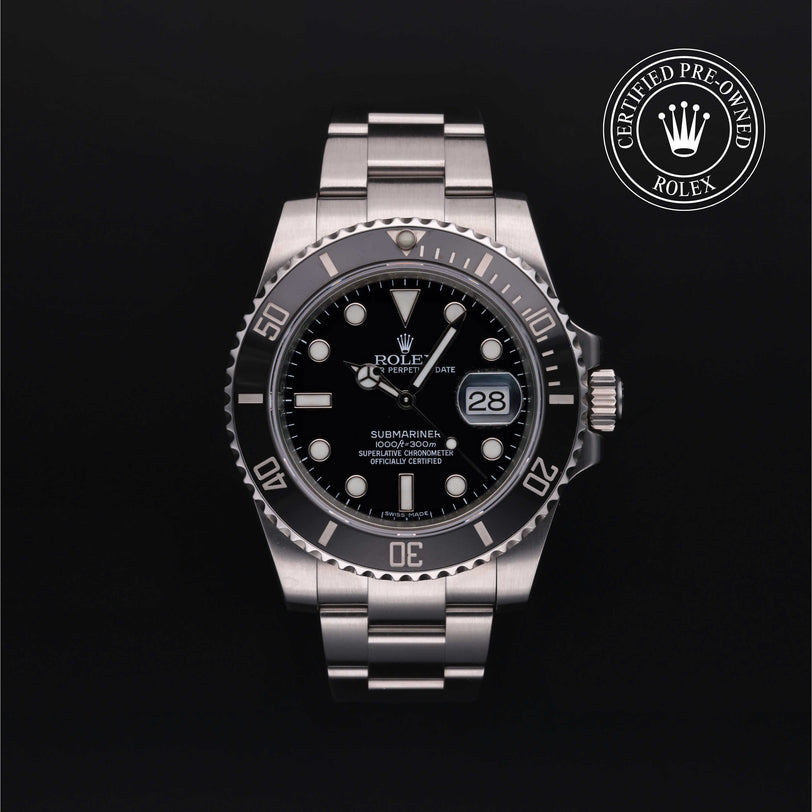 Rolex Certified Pre-owned Submariner Date M116610LN-0001 front on black background