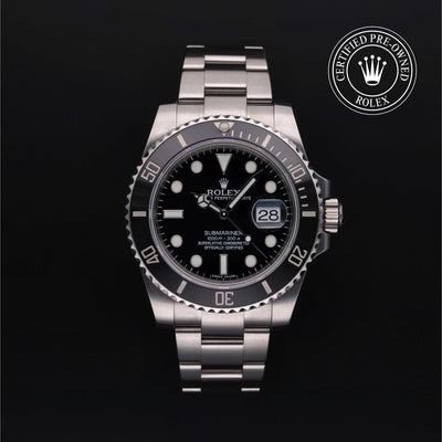 Rolex Certified Pre-owned Submariner Date M116610LN-0001 front on black background
