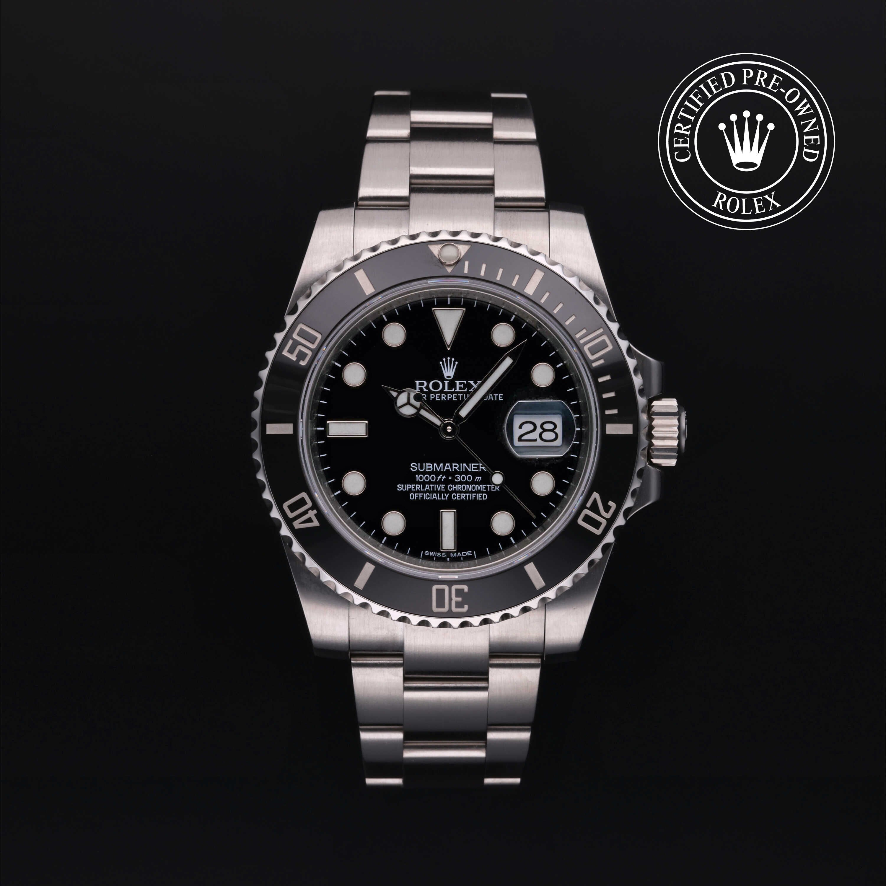 Rolex Certified Pre-owned Submariner Date M116610LN-0001 front on black background