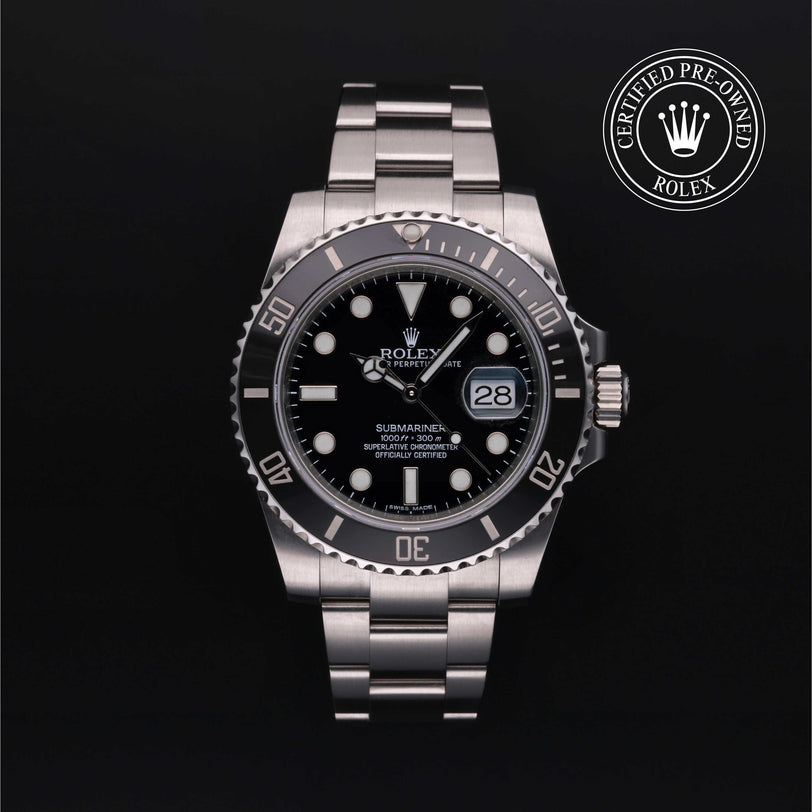 Rolex Certified Pre-owned Submariner Date M116610LN-0001 front on black background