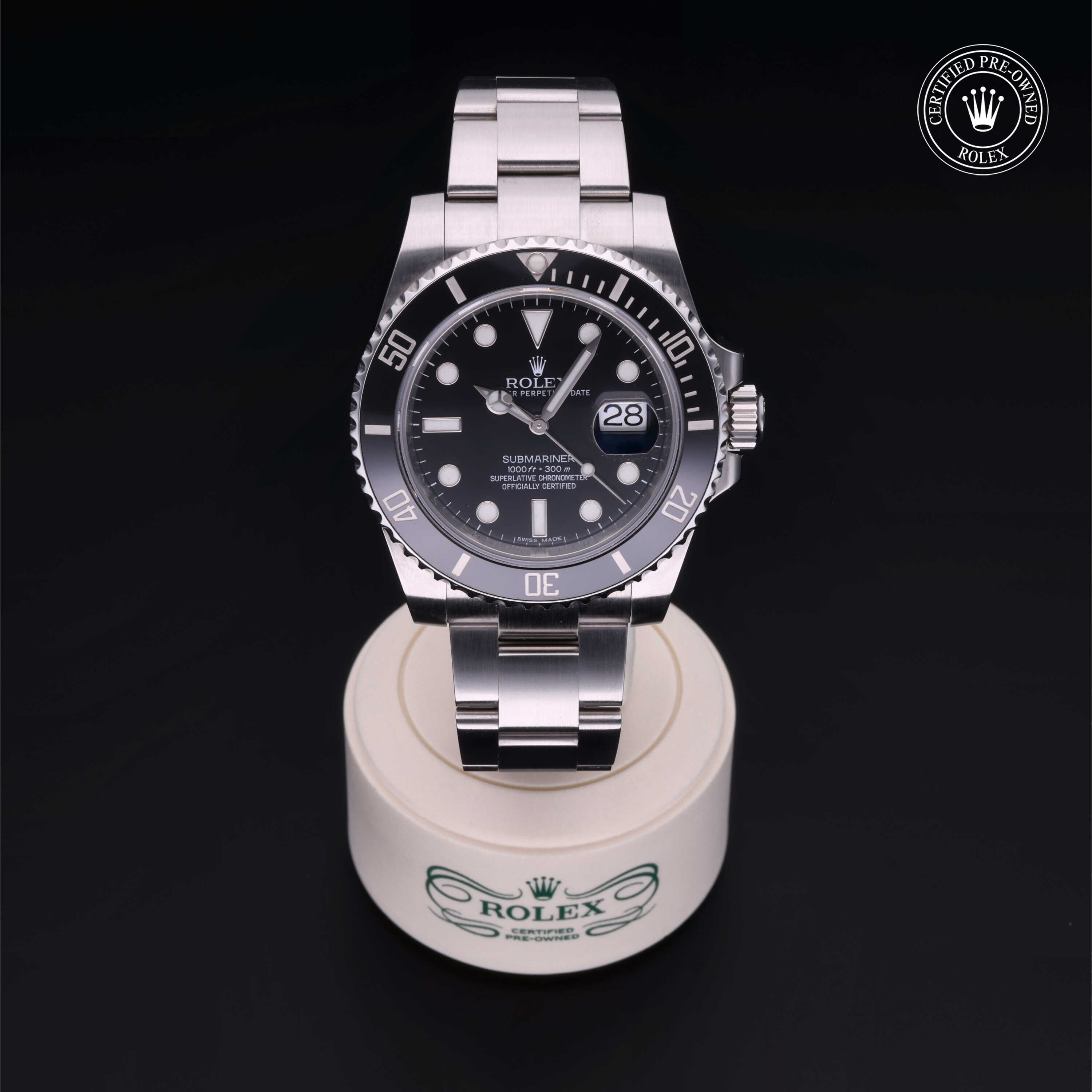 Rolex Certified Pre-owned Submariner Date M116610LN-0001 front on black background