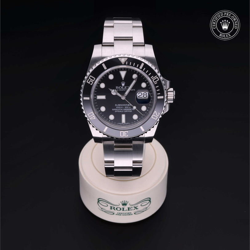 Rolex Certified Pre-owned Submariner Date M116610LN-0001 front on black background