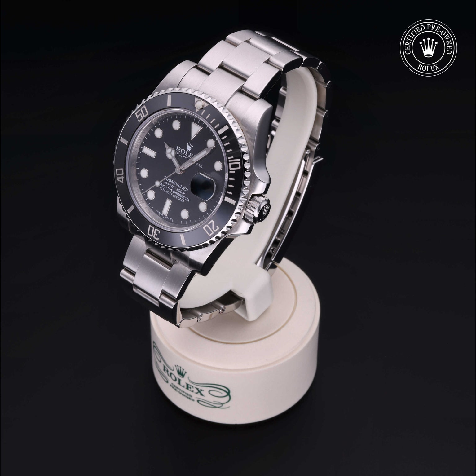 Rolex Certified Pre-owned Submariner Date M116610LN-0001 front on black background