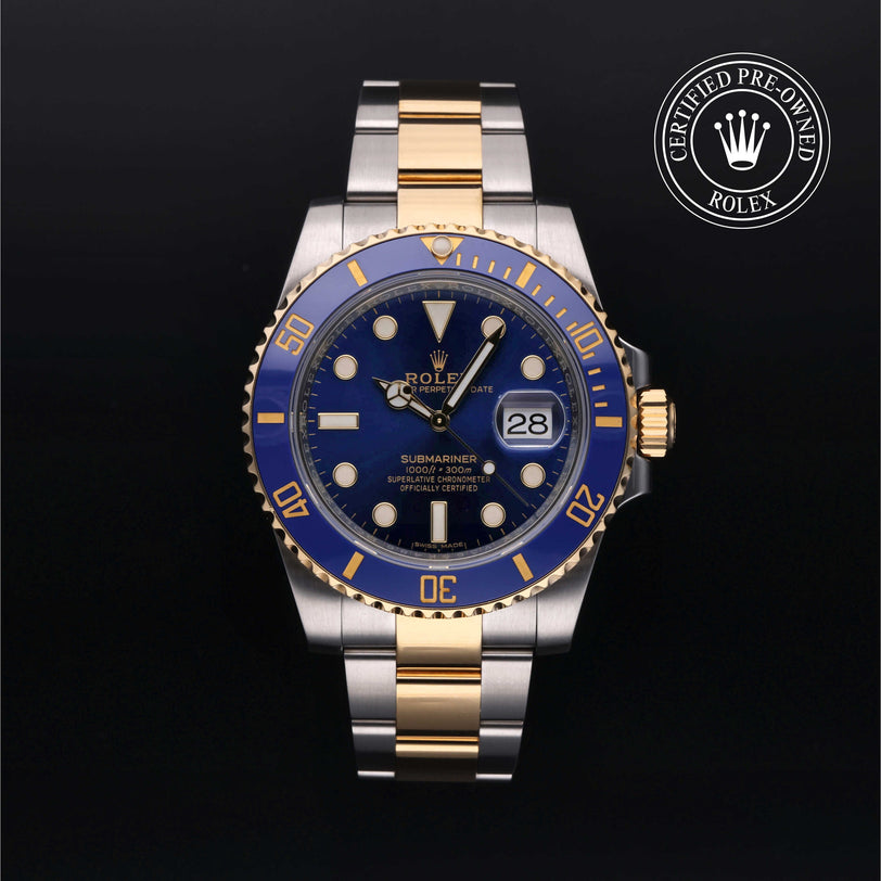Rolex Certified Pre-owned Submariner M116613LB-0005 front on black background