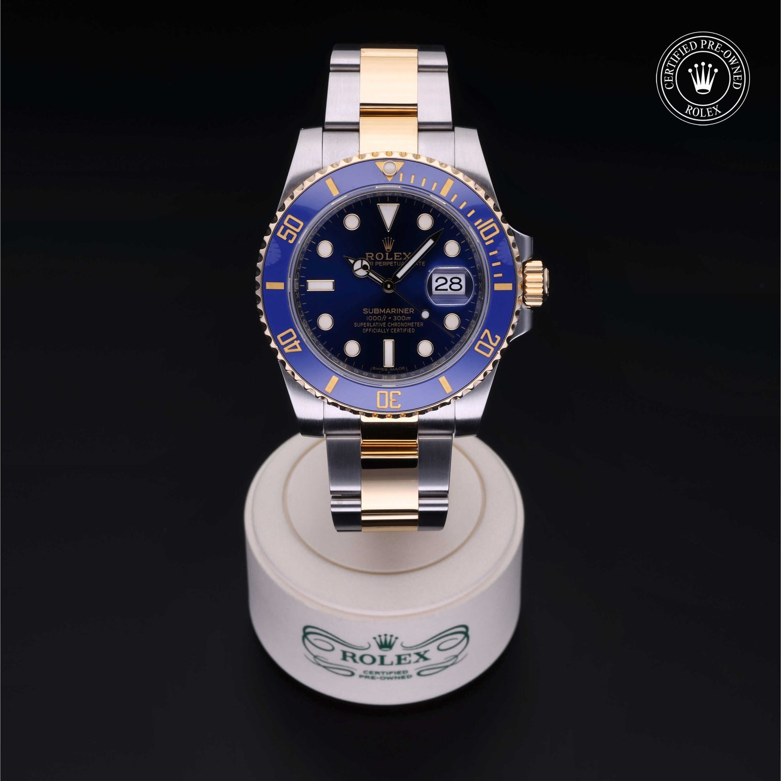 Rolex Certified Pre-owned Submariner M116613LB-0005 front on black background