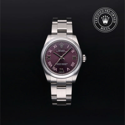Rolex Certified Pre-owned Oyster Perpetual M177200-0017 front on black background
