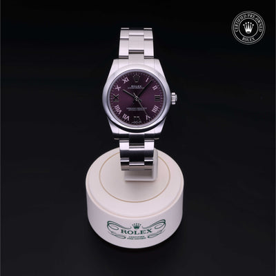 Rolex Certified Pre-owned Oyster Perpetual M177200-0017 front on black background