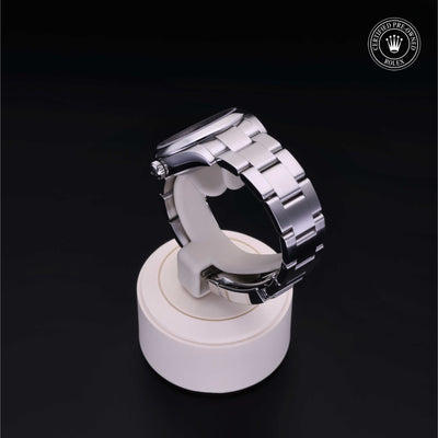 Rolex Certified Pre-owned Oyster Perpetual M177200-0017 front on black background