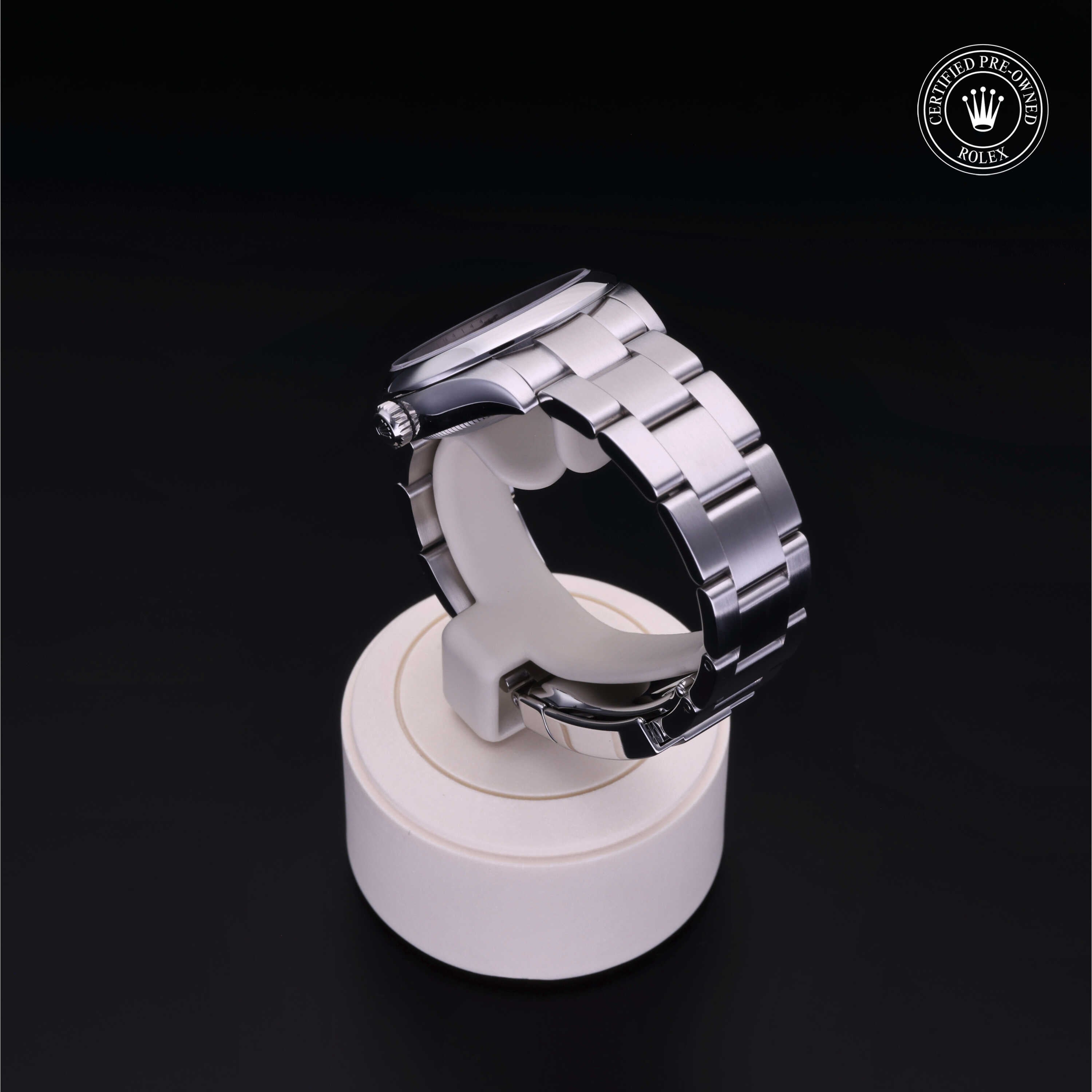 Rolex Certified Pre-owned Oyster Perpetual M177200-0017 front on black background