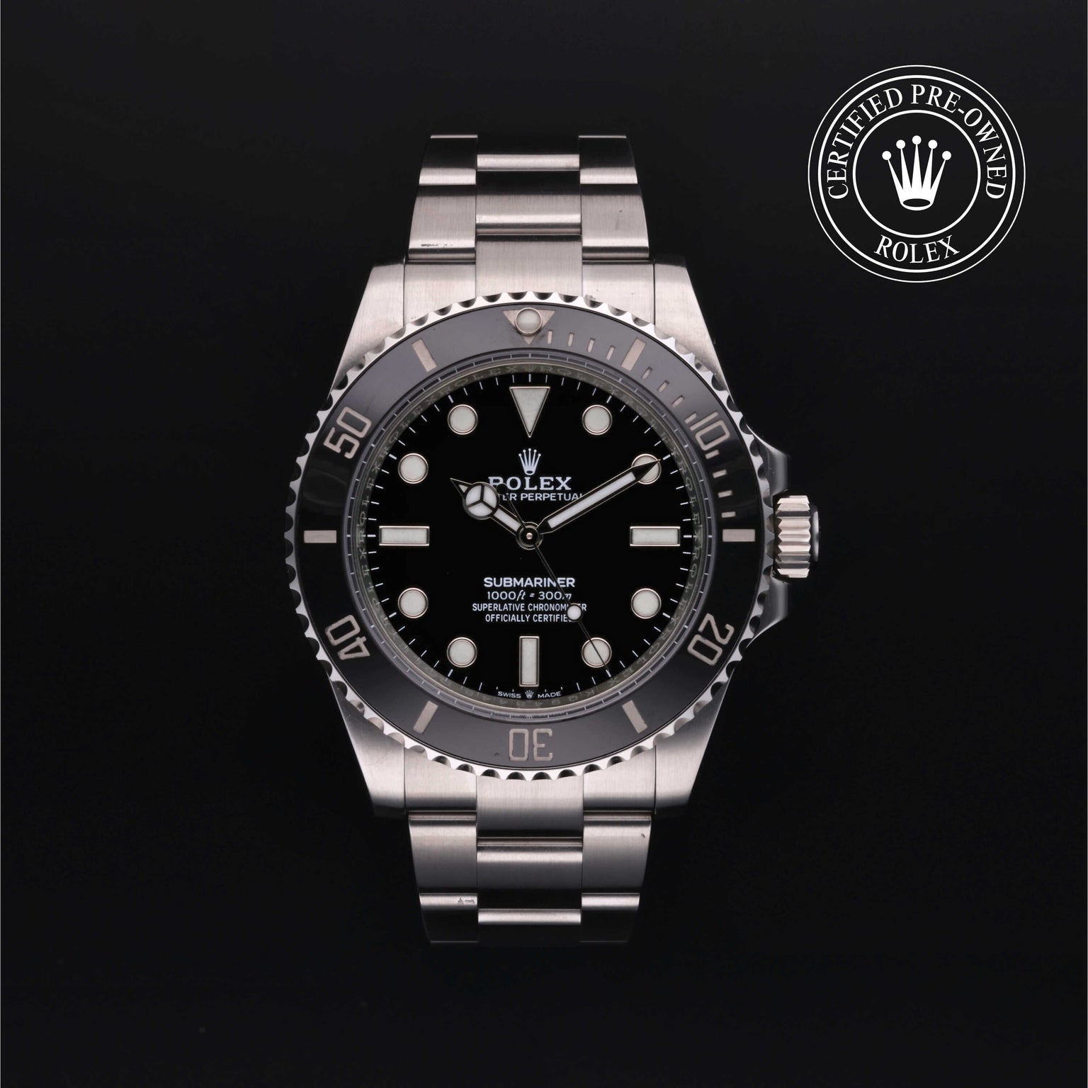 Rolex Certified Pre-owned Submariner Non Date M124060-0001 front on black background
