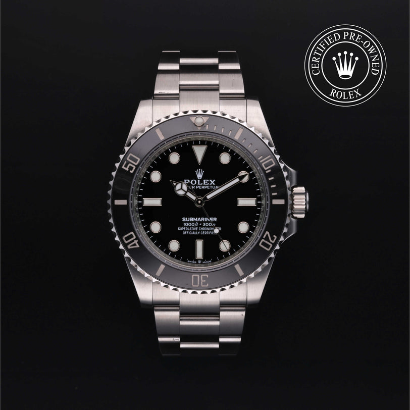 Rolex Certified Pre-owned Submariner Non Date M124060-0001 front on black background