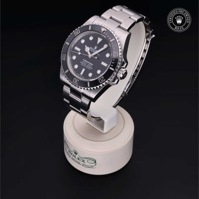 Rolex Certified Pre-owned Submariner Non Date M124060-0001 front on black background